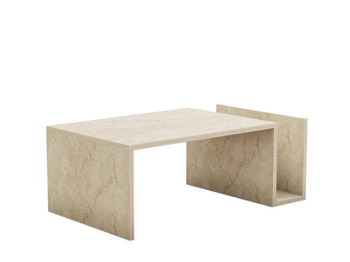 Aucune Mesa de centro MEMO Rectangular Efecto mármol travertino